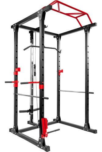 Power Rack Pull Ups Sentadillas Dominada Jaula De Potencia Color de la estructura Negro Color del tapizado Rojo