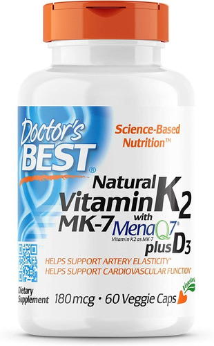 Vitamina K2 Con Mk-7, 180 Mcg Plus D3 1000 Iu Doctor's Best