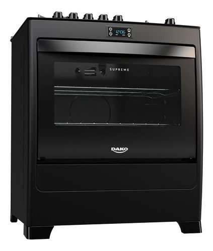 Fogão 5 Bocas Preto Com Mesa De Vidro E Timer Digital Bivolt Preto