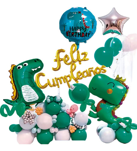 Kit De Decoracion Para Fiesta Feliz Cumpleaños Dinosaurios