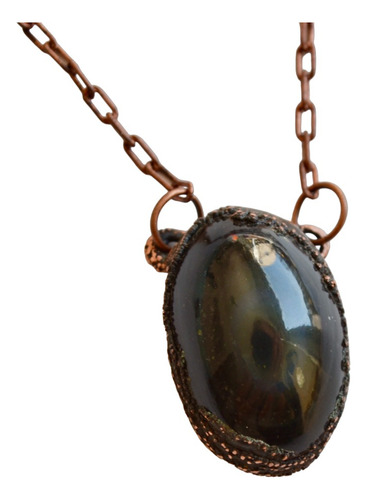 Imagen 1 de 9 de Collar Dije Obsidiana, Cadena De Cobre, Regalo Joyeria Autor