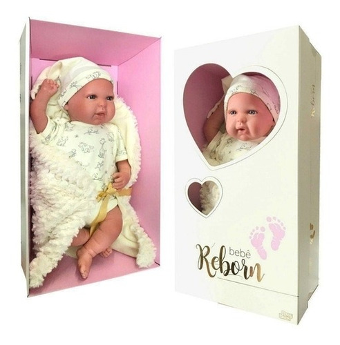 Imagem 1 de 6 de Boneca Bebê Reborn Olhos Abertos Roupa Bege Baby Brink 1265
