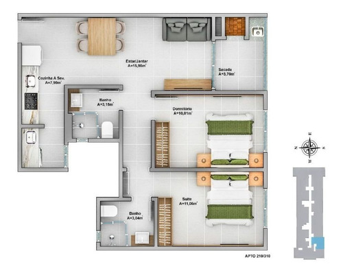 Imagem 10 de 11 de Apartamento Em Centro, Florianópolis/sc De 70m² 2 Quartos À Venda Por R$ 426.953,00 - Ap1223898-s