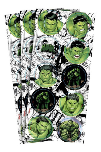 30 Adesivos Incrível Hulk - 3 Cartelas Com 10 Adesivos Cada