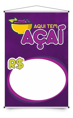 Banner Acai 70 X 50 Em Lona Com Acabamento Cor Roxo