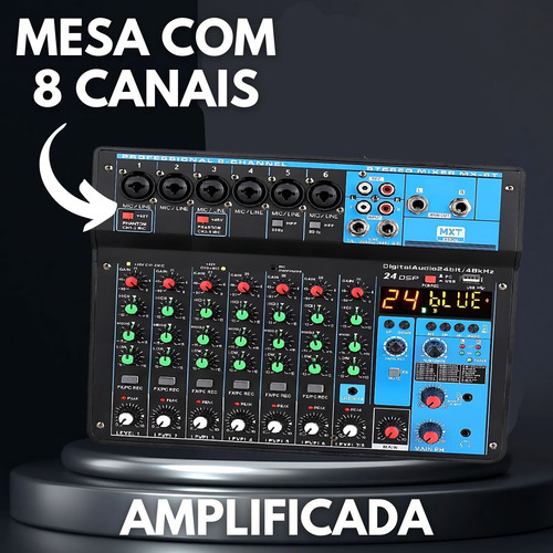 Kit Caixa Som Bluetooth Ativa 200w Mesa Som 8 Canais Mxt