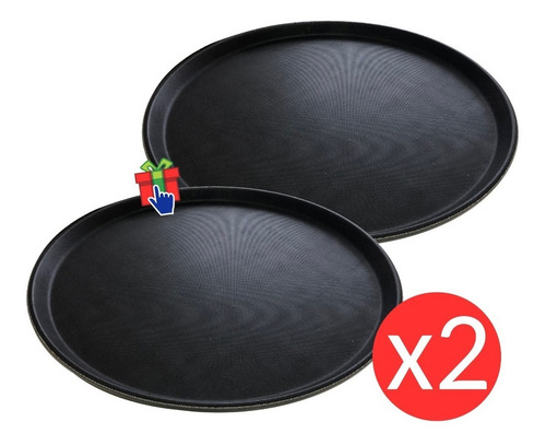 Imagen 2 de 8 de Set X 2 Bandeja Mozo Antideslizante 45 Cm Negro Reforzada