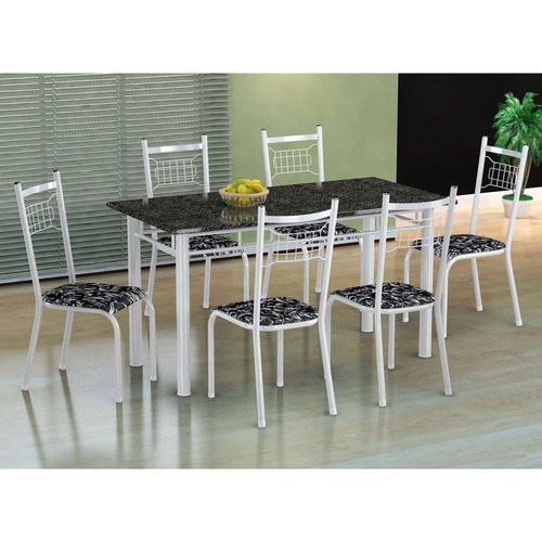 Conjunto De Mesa Com 6 Cadeiras Lisboa Branco Liso E Pret...