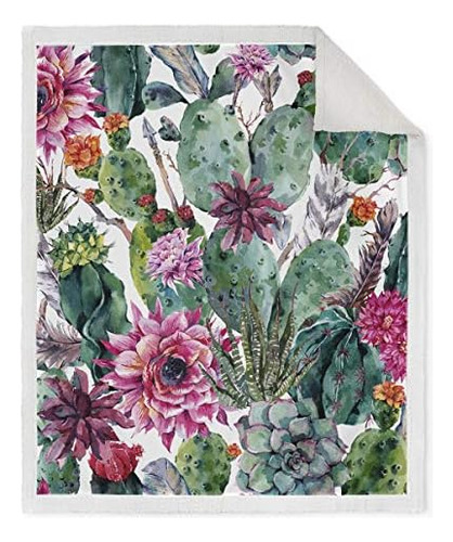 Jekeno Manta De Sherpa Con Diseño De Flores De Cactus, Suave