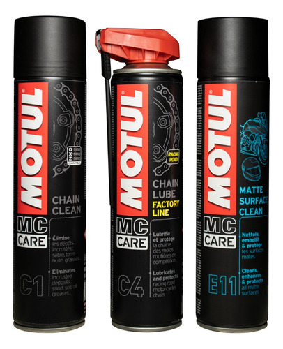 Limpiador Motul C1 + Lubricante Motul C4 + Mate E11