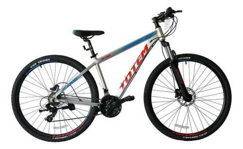 Mountain bike Totem W790 R27.5 17" 24v frenos de disco hidráulico cambios Shimano Tourney TY300 color plateado con pie de apoyo