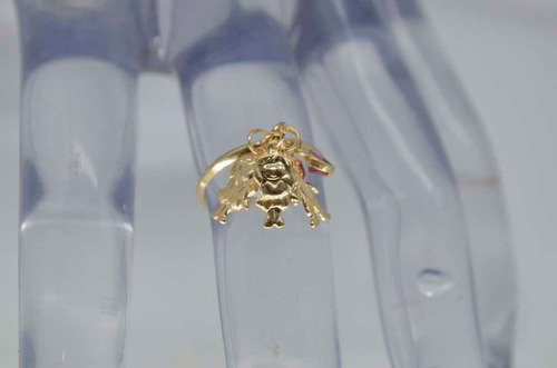 Anel De Ouro 18k Com Três Bonequinhos Vc Escolhe E Coração