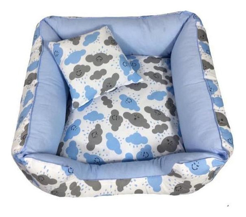 Cama Pet 60 X 60 Com Zíper Fundo Antifriagem Nuvem Azul