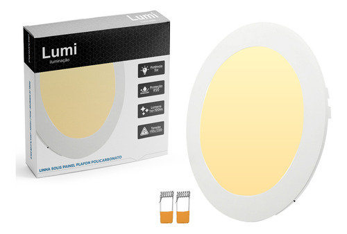 Kit 10 Plafon Painel Led Lumi Luz Branco Quente 3500k Embutir Redondo 5w Bivolt