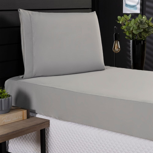 Jogo Roupa Cama Lençol Solteiro 400 Fios 2 Peças Barra Hotel Cor Cinza Desenho Do Tecido Liso