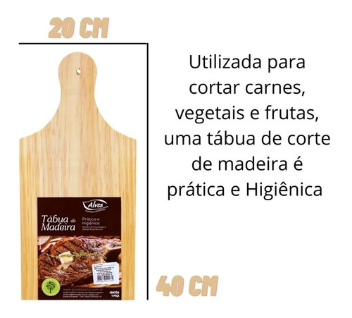 Tábua De Madeira Carne Churrasco Corte 40cm Reflorestada