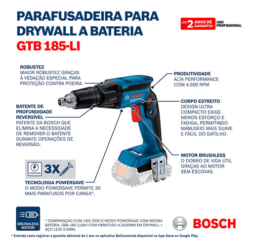 Atornillador Para Tablaroca De 18v Gtb185li Bosch 06019k70g0 Azul 60hz