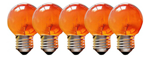 Kit 05 Lampadas Bolinha 15w X 220v - E 27 Bulbo Laranja