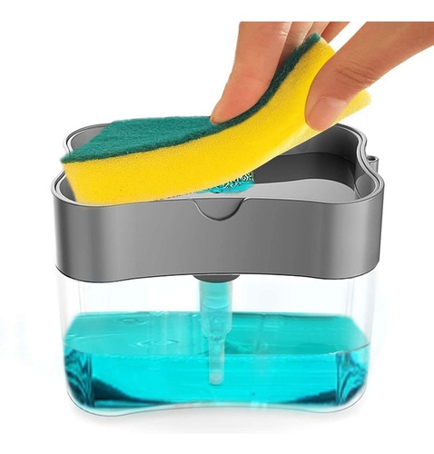 Dispenser Jabón Liquido Detergente Caja Contenedora+ Esponja Color Gris