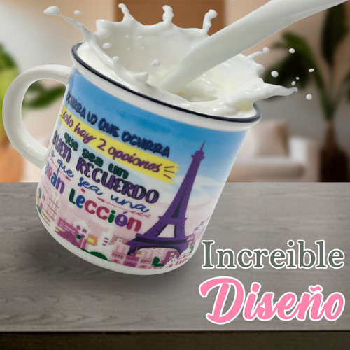 Taza Para Cafe Grande Porcelana Frases Torre Eiffel 350ml