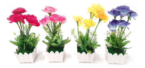 Planta Con 5 Flores De Claveles, Maceta De Plástico, Colores