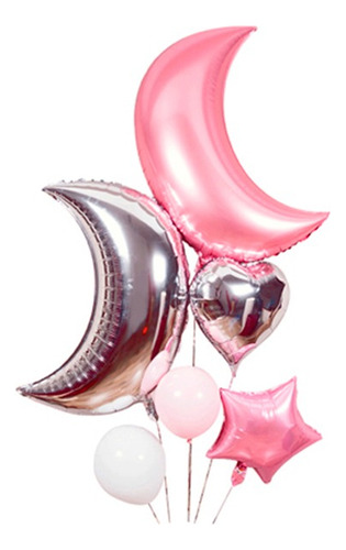 Sets De Globos Lunas/estrella Rosa/plata 6pcs