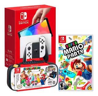 Nintendo Switch Oled Blanco + Mario Party + Estuche Mario