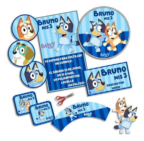 Kit Imprimible Bluey Personalizado Cumpleaños Candybar