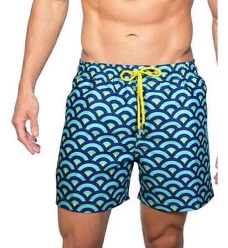 Short Traje De Baño Y Camisa Estampado De Playa Para Hombre