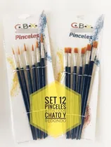 Comprar Set 12 Pinceles Artísticos Chatos Y Redondos Óleos Acrílicos