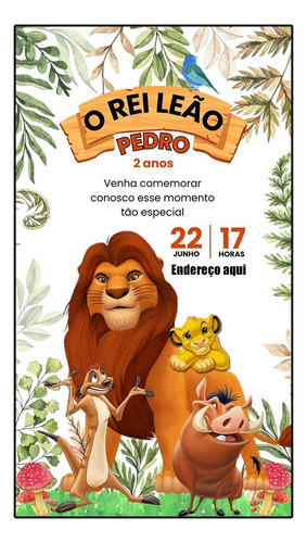 Convite Digital Escolha O Seu Envio Imediato Rei Leão
