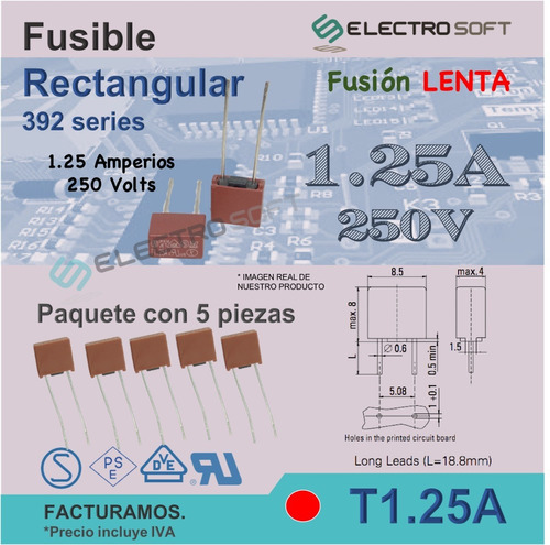 5pz Fusible Rectangular 1.25a 250v / T1.25a / 392 Tv / Tele