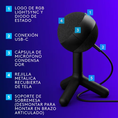 Logitech G Yeti Orb Micrófono Condensador Rgb Color Negro