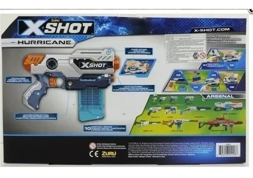 Imagen 6 de 7 de Pistola Huracan 12 Dardos Goma Eva Clip X-shot Zuru