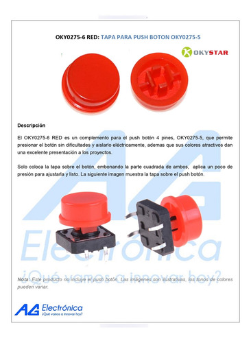 Tapa Roja Para Push Boton Oky0275-5 Oky0275-6 Red