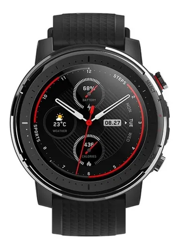 Smartwatch Amazfit Sport Stratos 3 1.34 caja 48.6mm de acero inoxidable  negra, malla black de silicona y bisel de cerámica de zirconio A1929