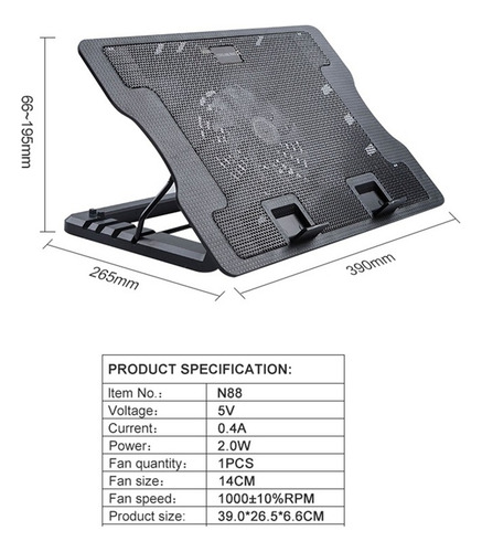 Base Refrigerante Para Portatil 1 Ventilador B180 Color Negro