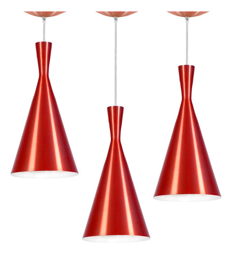 Kit 3 Pend. Luminária Funil 18cm Diâm. X 38cm Alt Estrutura Cereja X Branco