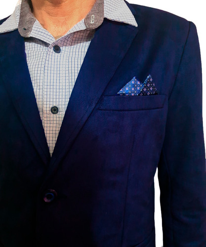 Saco Blazer Suede (tipo Gamuza) Color Azul Marino; Slim Fit