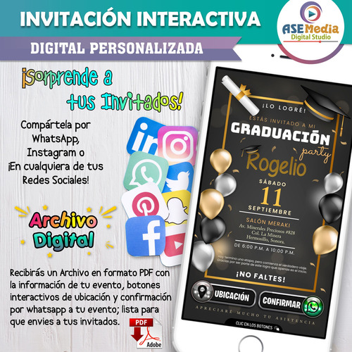 Invitación Digital Mi Graduación Botones Interactivos Mapa Mi Fiesta De Graduación Botones De Ceremonia Y Confirmar