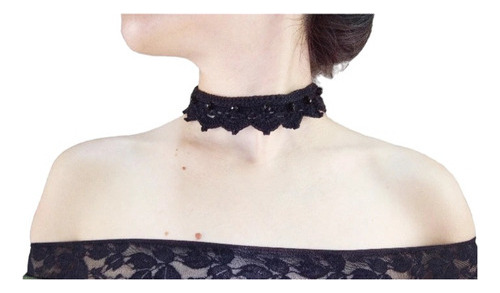 Collar Gótico. Choker Negro Tejido A Mano. Personalizado  