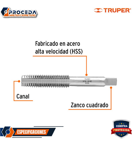 Machuelo Semicónico 316 X 24 Cuerda Gruesa, Truper 11403