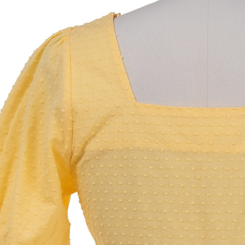 Imagen 6 de 7 de Blusa Corta Peplum Manga Corta Drapeado Escote Lazo Fresca.