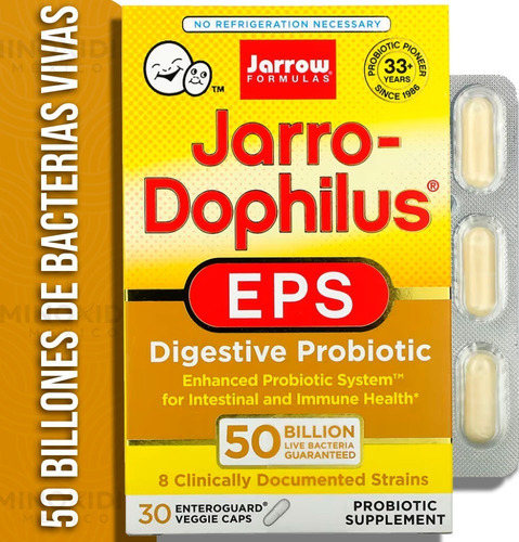 Jarro-dophilus Eps 50 Billones De Bacterias Vivas Garantizadas Con 8 Cepas Clínicamente Documentadas Y Enhanced Probiotic System Sistema Probiótico Mejorado La Salud Intestinal Contiene 30 Capsulas