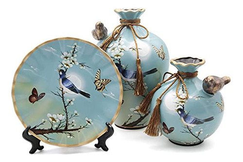 Newqz Jarrón De Porcelana China Jarrón De Cerámica Azul Jueg