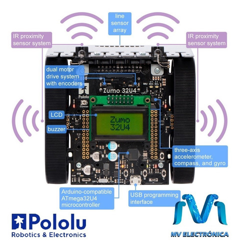Kit Mini Zumo Robot 32u4 Pololu Arduino Mv Electronica