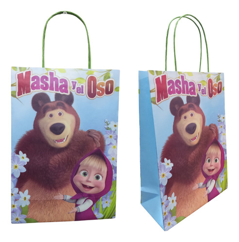 Pack 10 Bolsas De Papel Cumpleaños Masha Y El Oso 32*22 Cm