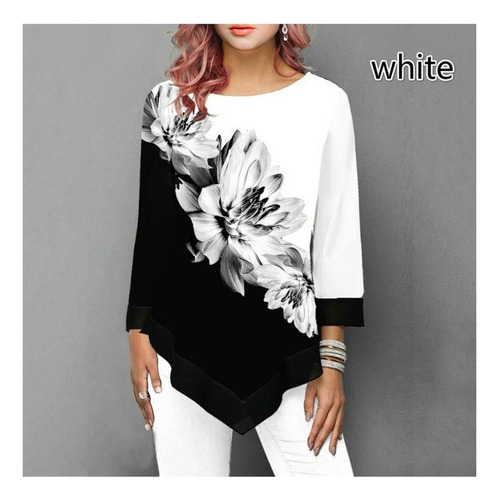 Blusa Estampada Floral De Mujer De Moda Talla Grande 3/4