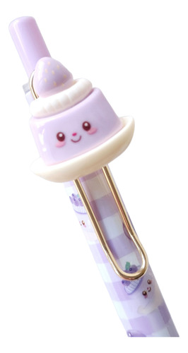 Lapicera Kawaii Retractil Comiditas Dulces Violeta Negro