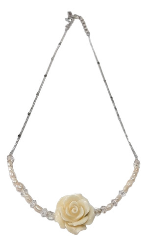 Collar Rosa Y Perlas Auténticas Cristal De Roca Gargantilla